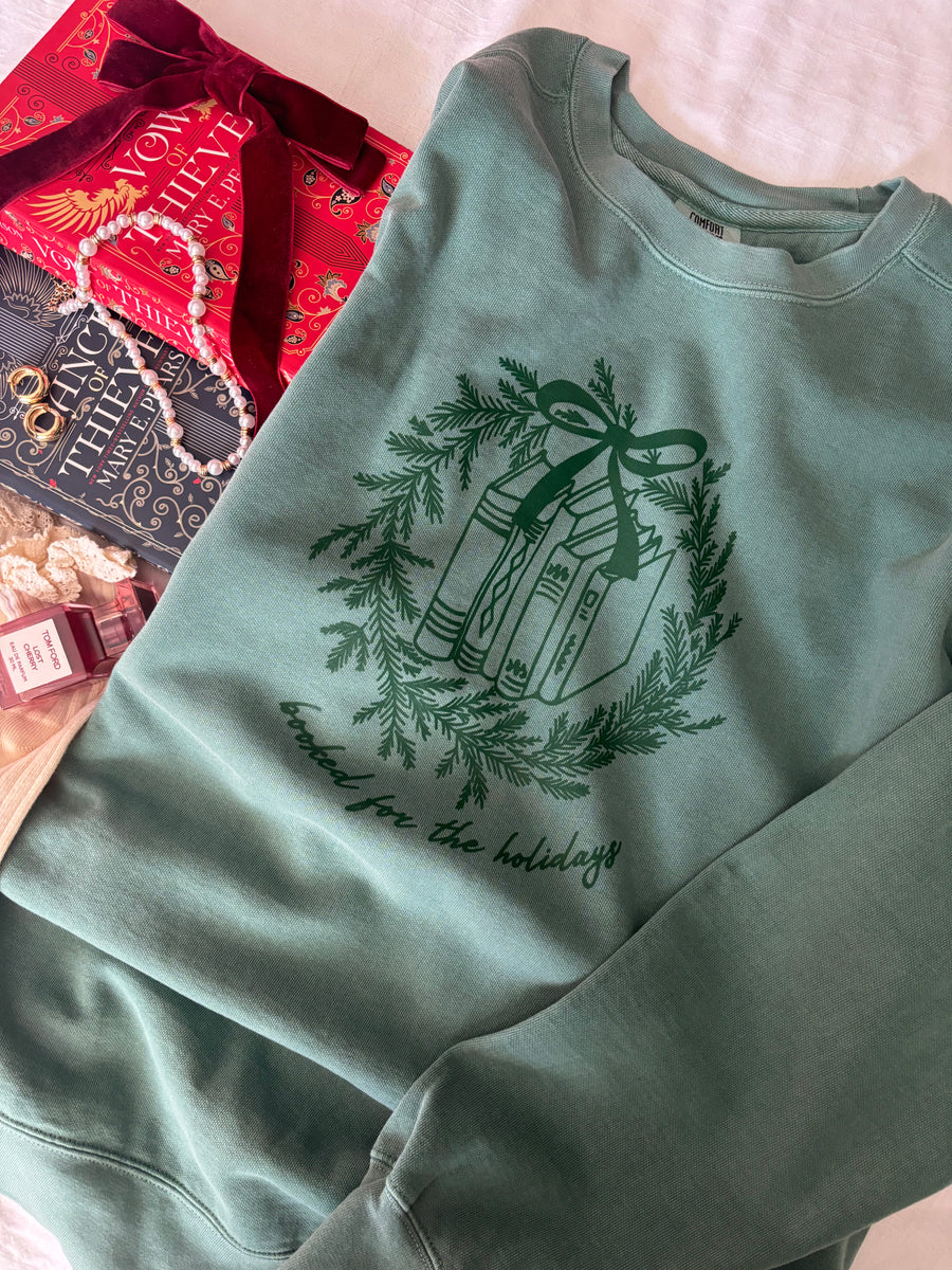 Booked for the Holidays - Green Crewneck Sweatshirt
