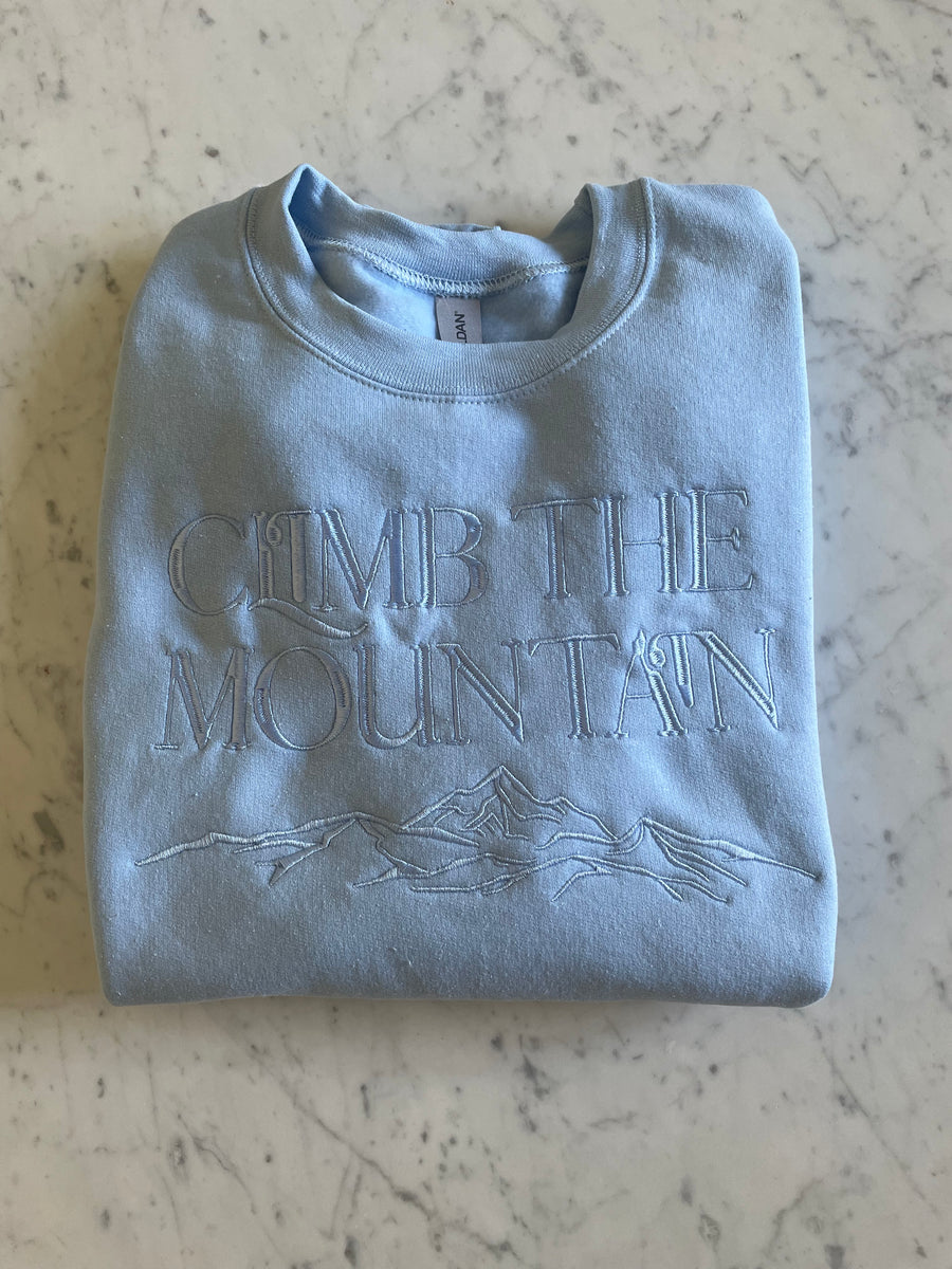 Blue Climb the Mountain Embroidered Crewneck Sweatshirt